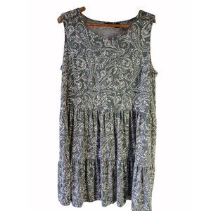 Tahari Womens Green Paisley Jersey Dress 2X Sleeveless Knit Tiered Midi Beach